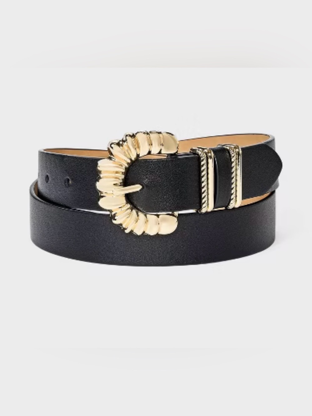 Ava & Viv Black Belt with Gold Sculpted Buckle and Keeper